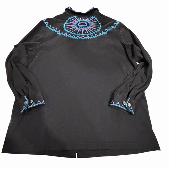 Bob Mackie Wearable Art Jacket Embroidered Moon Sunrise Womens XL Black Purple - Picture 3 of 11